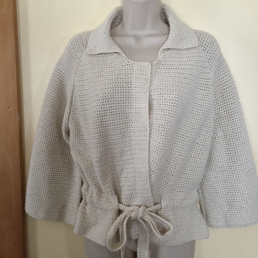 BOSTON DESIGN STUDIO crochet ivory 3/4 sl sweater